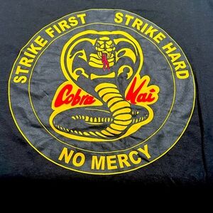 Cobra Kai Black T-Shirt with Yellow and Red Logo, Lightweight, Short Sleeve,Cool